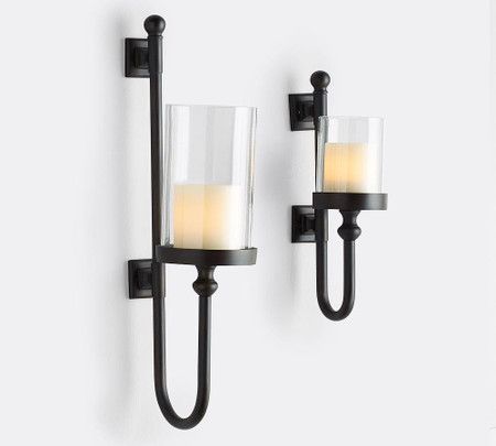 Parker Recycled Glass & Bronze Wall Mount Pillar Candle Holder | Pottery Barn Canada Mounted Candle Holders, Pillar Holders, Wall Candle, Led Pillar Candle, Bronze Wall, Selling Candles, Pillar Candle Holders, Wall Candles, Mercury Glass