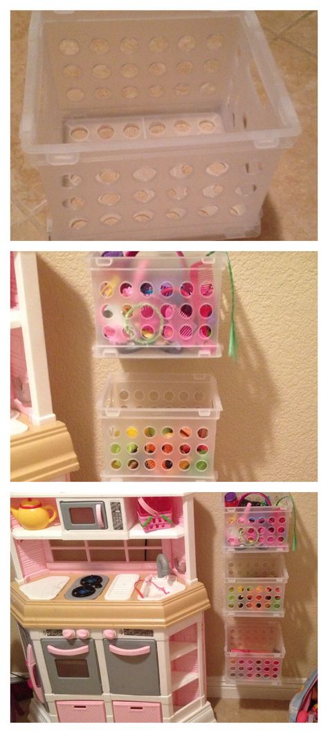 I got little crates from the 99cent store and made this for Jaslyn's toys Organized Playroom, Organize Kids, Diy Toy Storage, Girls Playroom, Photo Deco, Toy Storage Organization, Organisation Hacks, Simple Toys, Playroom Organization