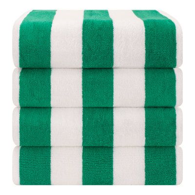 4 Pack Cabana Striped Oversized Beach Towel 30x60 Inch 100% Cotton, Soft Absorbent, Sand Free, Swim TowelsPremium Quality 4 PACKED Beach and Pool Towels are Made with 100% Cotton Which is Soft and Absorbent. These Oversized Large Beach Pool Towels Measures are 30 in x 60 in. The Density of These Swim Towels are 450 GSM and Double Stitched on Long Sides. Therefore, it is Very Soft, Thick, Absorbent and Durable. | Latitude Run® Devontia 4 Piece 100% Cotton Beach Towel Set green | ANSL1064_88468286 Striped Set, Hotel Pillows, Toilet Rug, Striped Beach Towel, Green Beach, Swim Towel, Oversized Blanket, Green Towels, Large Beach Towels