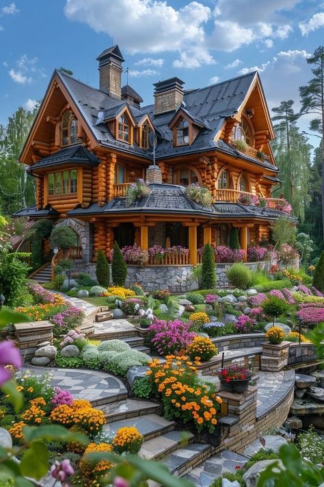 Log Cabins Exterior, Log Cabin Mansions, Log Cabin House Plans, Cabin Mansion, Cedar House, Fairytale Houses, Big Porch, Log Cabin Floor Plans, Luxury Log Cabins