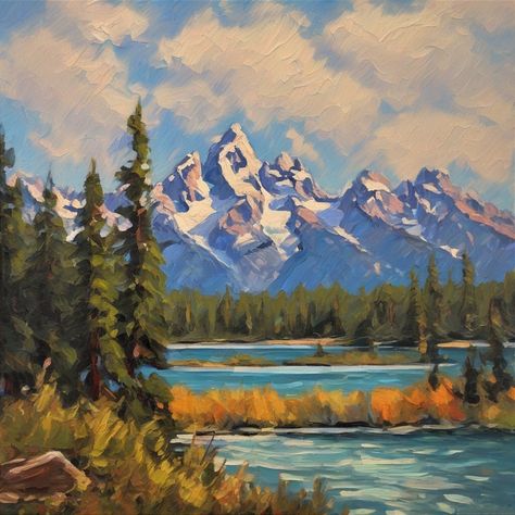 Made to Order Grand Teton Painting Lake Grand Teton Hiking Mountain Landscape Art National Park Wyoming Wall Art 6 by 6 or 8 by 8 inches 🏔️ original hand painted fine art  🏔️ title "Grand Teton National Park" 🏔️ size 6 х 6 or 8 x 8 inches 🏔️ materials: oil paints, panel cardboard, palette knife 🏔️ shipping: high-quality protective packaging with tracking number The original painting has been sold, but I will draw a similar painting for you in any size. The painting will have approximately t Montana Painting Ideas, Wyoming Painting, Mountain Range Drawing, Mountain Oil Painting, Mountain Landscape Art, Wyoming Mountains, Mountain Painting, Room Painting, Oil Painting Techniques