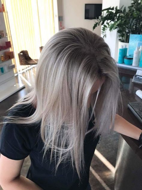 Blended White Hair, Blondish Grey Hair, Silver Hair Brown Eyes, Ashy Silver Blonde Hair, Silver Blonde Hair Balayage, Blond Grey Hair, Grey Balayage Hair, Grayish Blonde Hair, Gray Blonde Hair