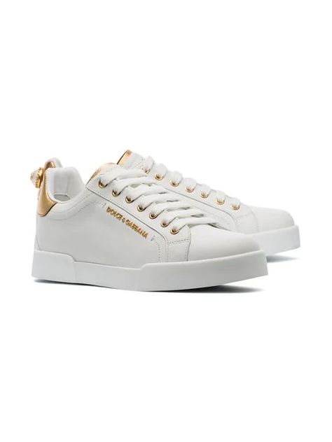 Click to view more detailed imagery on our partner's website Iconic Sneakers, Tone Calves, Dolce Gabbana Sneakers, Shoes Collection, Dolce E Gabbana, Leather Cap, Airport Outfit, Dolce & Gabbana, White Pearl