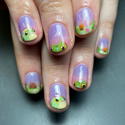 drew / t4t | look at these little froggies!!! 🐸 inspo @lightdraconis [gel polish | type 4 nail art] #nailsoftheday #nailart #shortnailart… | Instagram Toad Nails, Frog Nails Designs, Froggy Nails, Frog Nail Art, Frog Nails, Ongles Design, Jar Spells, G Nails, Short Nails Art