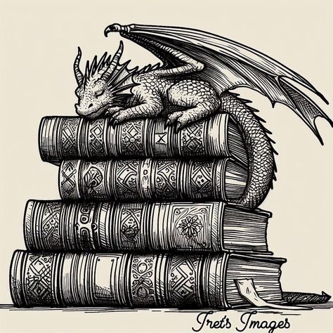 Dragon On Books Tattoo, Fantasy Shop, Book Tattoo, Dragon Pictures, Art Painting Gallery, Tattoo Flash Art, Dragon Drawing, Book Dragon, Creative Tattoos