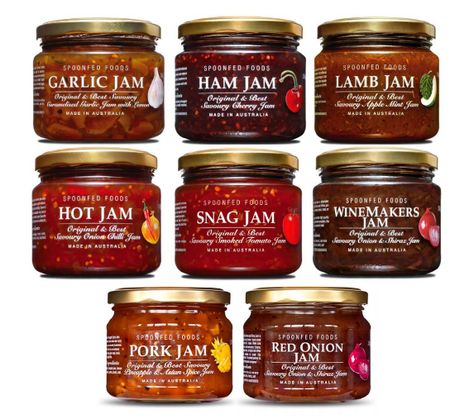 Savoury jams, the collection. please note that Red Onion jam & Winemakers Jam are the same, just a different label. #savouryjams #jamcollection Jam Business, Jam Label Design Packaging Ideas, Fruit Jam Packaging Design, Jam Bottle Label Design, Australian Bbq, Label For Jam Jar, Pickle Brands, Red Onion Jam, Savory Jam