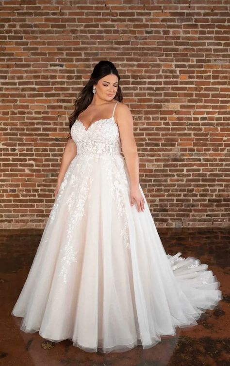 Discover our enchanting lace plus size princess ballgown wedding dress with spaghetti straps, style D3720+ by Essense of Australia. Shop more wedding dresses. Plus Size Princess, Curvy Wedding Dress, Curvy Wedding, Plus Wedding Dresses, Ballgown Wedding Dress, Princess Wedding Gown, Wedding Dresses Lace Ballgown, Wedding Dresses Princess Ballgown, Ballgown Wedding