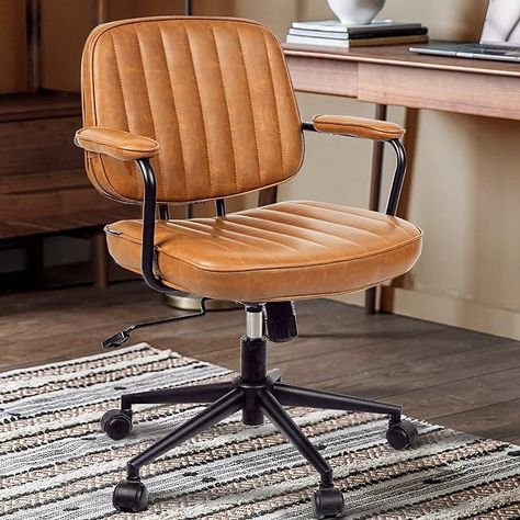 Amazon.com: Arts wish Mid Century Office Chair Leather Desk Chair Brown Office Desk Chair Home Office Chair with Wheels and Arms : Office Products Mid Century Modern Desk Chair, Brown Leather Office Chair, Mid Century Modern Office Chair, Brown Office Chair, Small Office Chair, Cute Desk Chair, Brown Office, Best Home Office Desk, Chair Mid Century