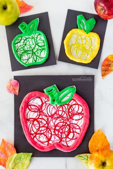 Apple Crafts For Kids, Fall Playdough, Apple Crafts Preschool, Apple Science Experiments, Apple Science, Snap Cube, Homemade Puffy Paint, Color Experiment, Apple Day