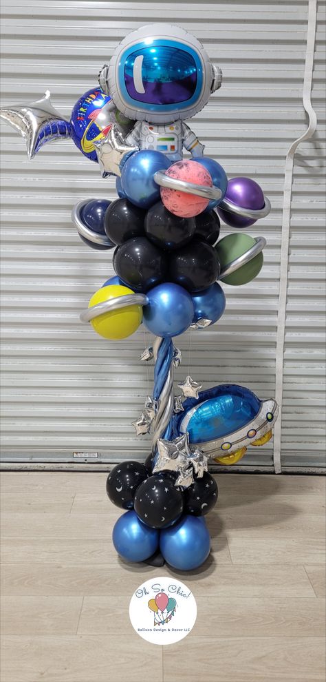 #Space #Themed #Balloon #Bouquet Space Balloon Columns, Balloon Tower, Balloon Display, Balloon Crafts, Space Party, Balloon Columns, Space Theme, Space Crafts, Balloon Decorations