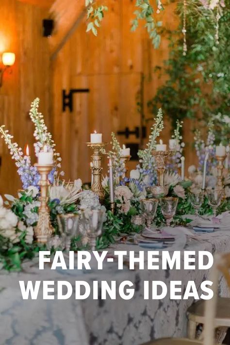 Fantasy Garden Wedding Theme, Enchanted Forest Head Table, Diy Fairytale Wedding, Fairytale Centerpiece Ideas, Fairytale Decor Diy, Fairy Wedding Food, Faerie Wedding Decor, Fairytale Wedding Ideas Enchanted Forest, Fairy Centerpieces Wedding