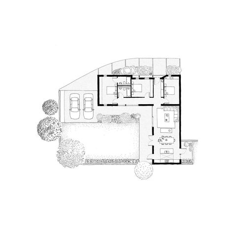 TaylorHare Architects on Instagram: “Drawing: Development plan sketch of 1 of 5 new dwellings set within both a Conservation Area and AONB. . . Conceived as an L-shaped plan…” L Shape Building Design, Agricultural Buildings, Development Plan, Instagram Drawing, Design Drawings, Courtyard Garden, Wood Texture, Simple Shapes, Building Design