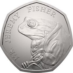 The 2017 Mr. Jeremy Fisher 50p coin has been issued to celebrate one of Beatrix Potter's most loved children's tales, 'The tale of Mr. Jeremy Fisher'. This is the first UK coin to feature Mr. Jeremy Fisher and is part of the second series of 50ps which proved to be extremely popular with coin collectors in 2016. Designed by Emma Noble, the coin features Mr. Jeremy Fisher in his famous waterproof mackintosh. Rare 50p Coins Value, Rare British Coins, Rare 50p, English Coins, Coin Dealers, 50p Coin, Valuable Coins, Coin Shop, Royal Mint