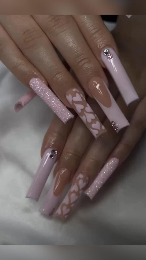 Long Coffin Baddie Nails, Cute Xl Acrylic Nails, Sparkly Evil Eye Nails, Long Valentine’s Day Nails, Baddie Nails Acrylic Long Square, Long Nails With Hearts, Nail Ideas Xl Square, Long Acrylic Nails Ideas Baddie, Cute Extra Acrylic Nails