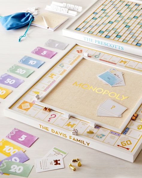 Upgrade game night with a coffee table-worthy edition of your favorite board games, make it even more special personalized with your family name 🤍 #boardgame #monopoly #scrabble Monopoly Date Night, Personalized Monopoly Board, Aesthetic Board Games, Diy Board Games, Boardgame Design, Custom Board Games, Girly Office, Board Games Diy, Game Zone