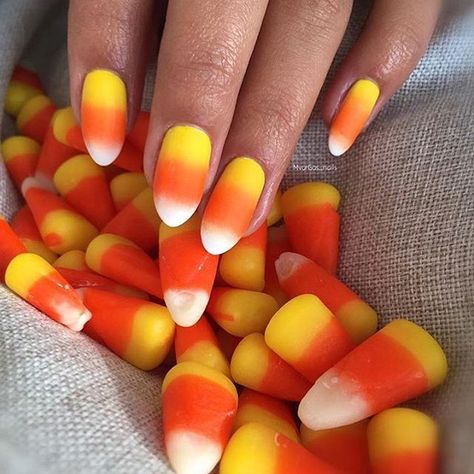 Candy corn nails from last year. I used ; I used @salonperfect sugar cube @inmnails hey sunshine @wetnwildbeauty spitfire @inmnails matte top coat #halloweennails#candycorn#sweettooth#nailitdaily#nailitmag#inmnails#inm#tbt Corn Nail Art, Lightning Nails, Corn Nails, Candy Corn Nails, Spring Candy, Infinity Nails, February Nails, Pumpkin Nails, Painted Nails