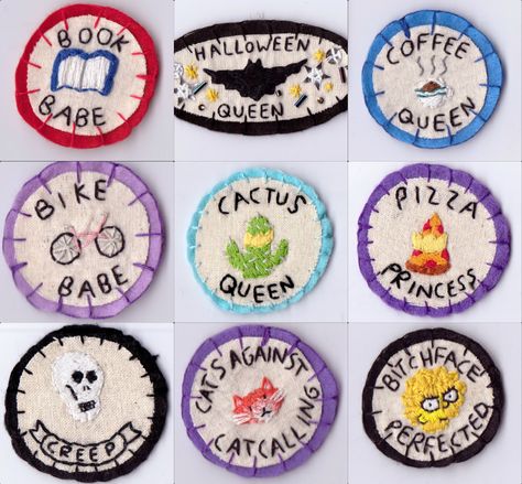 merit badges by Hanecdote Diy Merit Badges, Embroidery Badges Diy, Sewing Badges, Badges Diy, Handmade Patch, Merit Badge, Diy Patches, Personalized Candles, Embroidery Inspiration