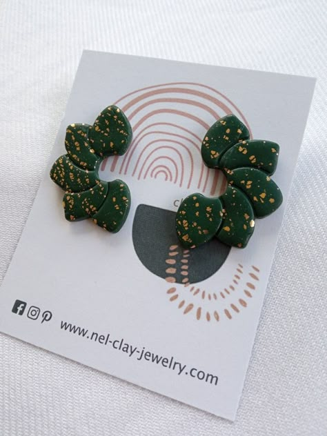 Speckled Clay Earrings, Clay Earrings With Gold Flakes, Gold Leaf Clay Earrings, Polimery Clay Ideas, Clay Earring Designs, Polymer Clay Patterns, Leaf Clay Earrings, Making Jewelry For Beginners, Terracotta Jewellery Designs