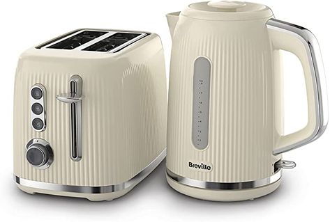 Breville Bold Grey Kettle and Toaster Set | with 1.7 Litre, 3KW Fast-Boil Electric Kettle and 2-Slice High-Lift Toaster | Grey and Silver Chrome [VKT222 and VTR002] : Amazon.co.uk: Home & Kitchen Cream Kettle, Breville Toaster, White Kettle, Kitchen Appliance Set, Kettle And Toaster Set, Kettle And Toaster, Cord Storage, Uk Homes, Studio Room