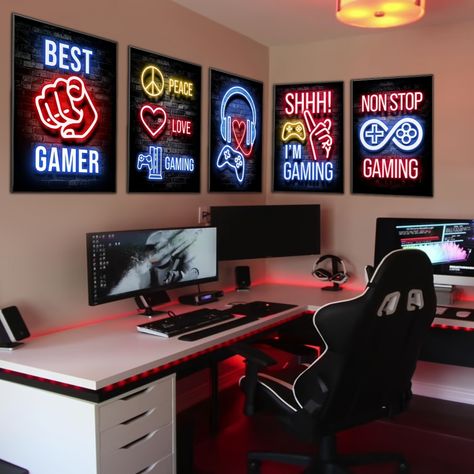 College Boy Room, Art Steps, Office 2023, Grunge Room Ideas, Game Room Wall Decor, Gamer Bedroom, Small Game Rooms, Konst Designs, Gaming Rooms