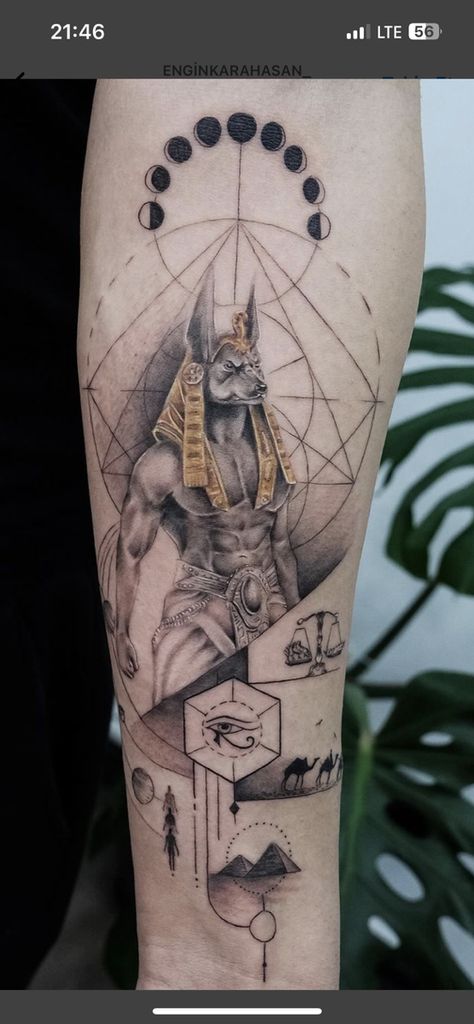 Tattoos Egyptian, Tattoo Line Art, Geometric Line Tattoo, Egyptian Tattoo Sleeve, Anubis Tattoo, Father Tattoos, Black Art Tattoo, Tattoo Line, Alien Aesthetic