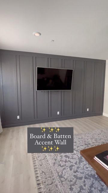 Tv On Board And Batten Wall, Board And Batten Living Room Wall, Board And Batten Tv Wall, Board And Batten Wall Living Room, Living Room Accent Wall Ideas With Tv, Accent Walls In Living Room With Tv, Man Cave Tv Wall, Batten Walls, Board And Batten Accent Wall