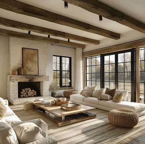 Tuscan House Interior, Luxury Living Room Designs Classy, Cheap Couches, Open Living Room Design, Log Home Interiors, Fairytale House, Modern Rustic Living Room, Tuscan House, Contemporary Farmhouse