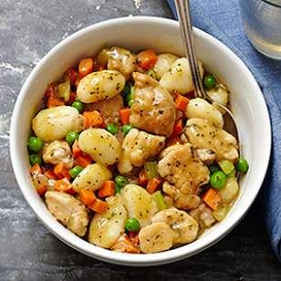 Here we use tender gnocchi in place of homemade dumplings in this rich and warming chicken and vegetable stew recipe. Southern Squash, Chicken Vegetable Stew, Vegetable Stew Recipe, Gnocchi Recipe, Chicken Gnocchi, Homemade Dumplings, Squash Casserole, Gnocchi Recipes, Vegetable Stew