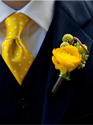 wedding flower boutonniere, groom boutonniere, groom flowers, add pic source on comment and we will update it. www.myfloweraffair.com can create this beautiful wedding flower look. Groom Boutonniere, Yellow Polka Dot, Yellow Ties, Gray Weddings, Yellow Wedding, Sharp Dressed Man, Moda Vintage, Well Dressed Men, Groom And Groomsmen