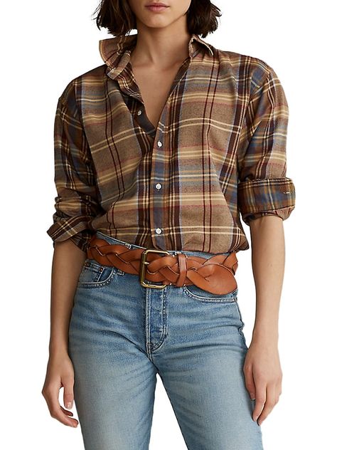 Shop Polo Ralph Lauren Plaid Twill Button-Up Shirt up to 70% Off | Saks Fifth Avenue Button Down Outfit, Ralph Lauren Looks, Plaid Shirt Outfits, Plaid Shirt Women, Ralph Lauren Plaid, Polo Ralph Lauren Women, Outfits Casuales, Plaid Shirt, Shirt Outfit