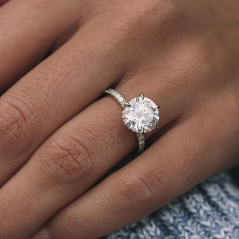 Pave Setting Engagement Ring, Round Moissanite Engagement Ring, Moissanite Engagement Ring Solitaire, Traditional Diamond, Wedding Rings Solitaire, Pave Engagement Ring, Round Cut Engagement Rings, Local Jewelry, Dresses Ideas