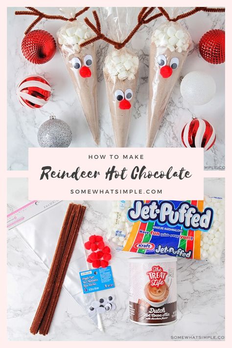 Reindeer hot chocolate bags are an easy and fun gift idea for this Holiday season.  Using just a few simple items, you can quickly make these adorable reindeer cocoa gifts for everyone on your list. #reindeerhotchocolatecones #reindeerhotchocolatebags #reindeerhotcocoacraft #diyreindeerhotchocolate #reindeerhotcocoabags Hot Cocoa Bags, Holiday Gifts For Teachers, Reindeer Hot Chocolate, Hot Cocoa Gift, Cocoa Gift, Hot Chocolate Gifts, Hot Chocolate Gift, Christmas Prep, Cocoa Christmas