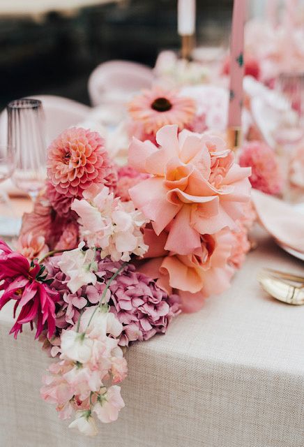 Gaia bespoke linen | Favors, Gifts & Decor in London #weddingflowers #weddingdecor #weddingpink Pink Colour Scheme, Carpenter Photography, Bridal Party Outfit, Catskill Mountains, Pink Color Schemes, Blush Flowers, Local Wedding, Decoration Inspiration, Mountain House