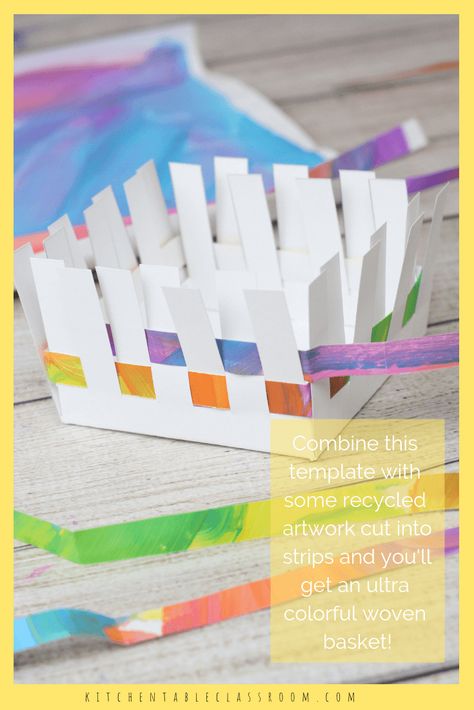 Learn how to make a paper basket using this free printable template. This paper basket weaving will sharpen weaving skills and is so sweet for gifting! Construction Paper Basket Weaving, Basket Weaving Craft For Kids, Construction Paper Basket, Paper Weaving Art Lesson, Making Baskets Ideas, Paper Weaving Art Projects, Paper Weaving For Kids, Paper Basket Template, Easy Basket Weaving