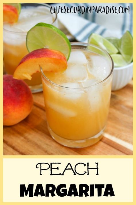 Peach Margaritas taste like summer in a glass. Peach season is such a treat, and these homemade margaritas are so simple, but shine with the flavors of summer. #OurFamilyTable #Peaches #Margarita #SummerDrinks #Cheesecurdinparadise Peach Margarita Recipe, Margaritas On The Rocks, Peach Margaritas, Blueberry Margarita, Stone Fruit Salad, Homemade Margaritas, Peach Margarita, Peach Wine, Best Summer Cocktails