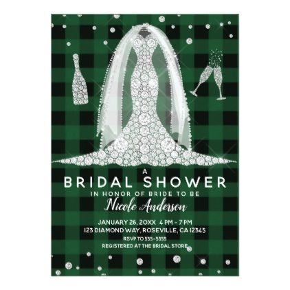 #Buffalo Plaid Diamond Wedding Dress Bridal Shower Card - #country gifts style diy gift ideas Champagne Bridal Party, Holiday Wedding Invitations, Diamond Wedding Dress, Barn Gifts, Bridal Shower Card, Card Engagement, Holiday Card Diy, Country Ideas, Glam Gifts