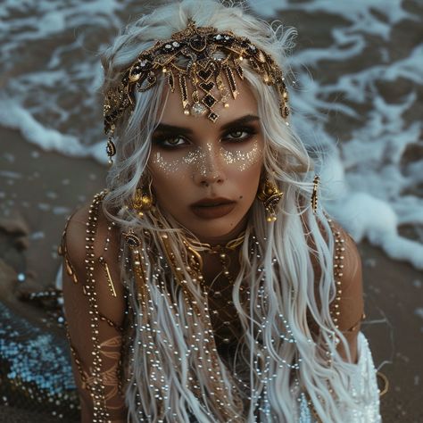 Air Sign Outfit, Mythology Photoshoot, Water Goddess Costume, Ocean Goddess Costume, Sea Goddess Costume Dresses, Sea Goddess, Sea Witch Photoshoot, Sea Nymph, Water Goddess Makeup Look