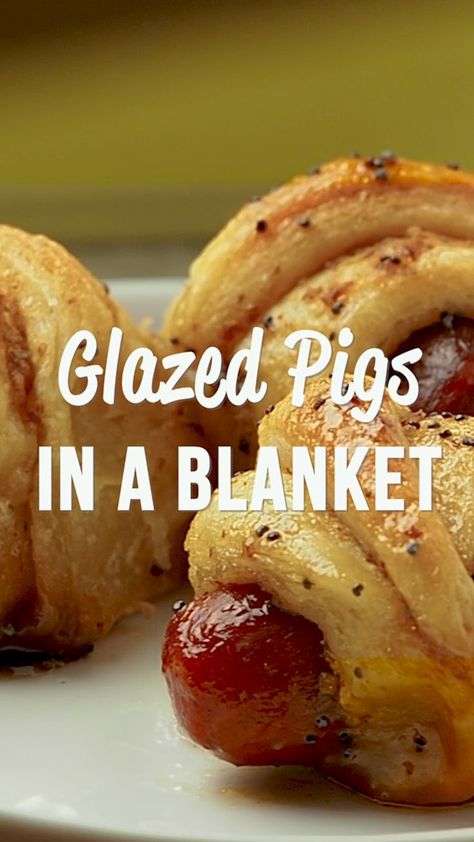 Glazed Pigs in a Blanket [Video] | Yummy appetizers, Recipes, Food Glazed Pigs In A Blanket, Little Smokies, Brown Sugar Butter, Brown Sugar Glaze, Crescent Roll Recipes, Sugar Glaze, Pigs In A Blanket, Football Food, Finger Food Appetizers