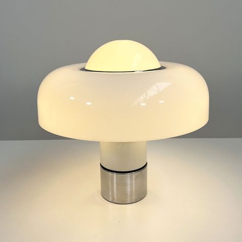 Brumbry Table Lamp by Luigi Massoni for Guzzini, 1970s | #209259 Guzzini Lamp, Luigi Massoni, Table Lamp Design, Desk Light, Desk Lamps, Design House, Lamp Design, Chrome Plating, White Silver