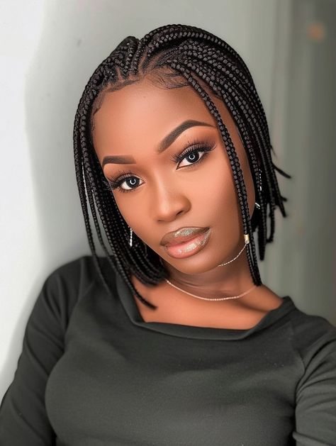 36 Cute Summer Hairstyle Ideas for Black Women in 2024 Half Cornrows Half Boho Braids, Small Short Braids, Mahogany Braids, Braids 2024, Short Braid Hairstyles, Hairstyle Ideas For Black Women, Black Baddies, Short Bob Braids, Short Braid