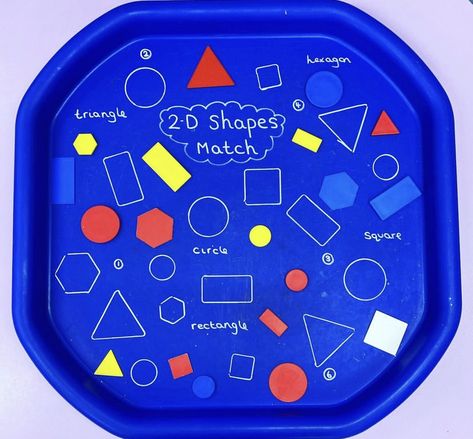 4 Sided Shapes Eyfs, Math Trays Preschool, Tuff Tray Shape Activities, Eyfs Shape Activities, 2d Shape Activities Eyfs, Shape Tuff Tray Ideas, Shapes Tuff Tray, Eyfs Shapes, Shape Activities Eyfs