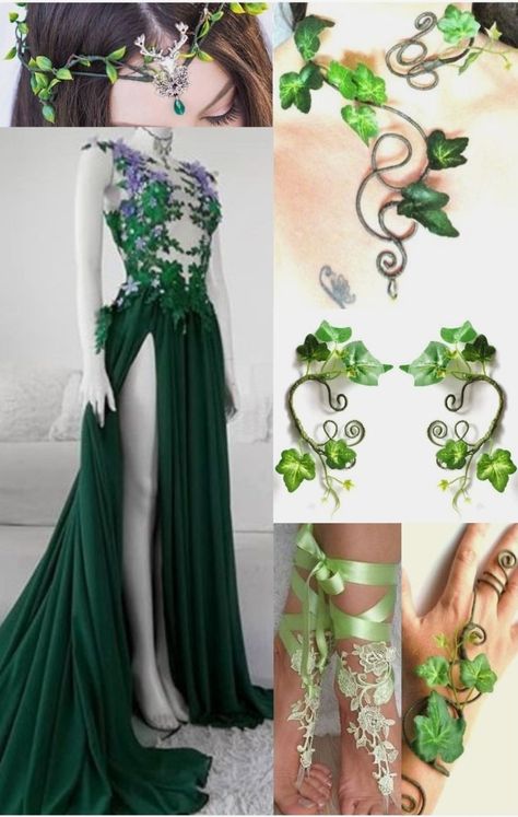 Titiana Queen Of The Fairies, Diy Wood Elf Costume, Elf Inspired Dress, Plant Inspired Dress, Elf Prom Dress, Elf Accessories Costumes, Fairy Cosplay Dress, Elf Wedding Dress Fairy, Mother Earth Cosplay