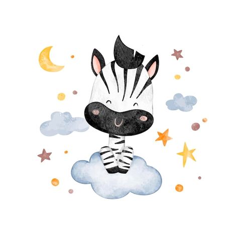 Watercolor illustration zebra and cloud ... | Premium Vector #Freepik #vector #cute-watercolor #cute-moon #baby-moon #watercolor-stars Zebra Vector, Watercolor Stars, Zebra Illustration, Moon Watercolor, Baby Moon, Moon Baby, Zebras, Vector Photo, Stars And Moon