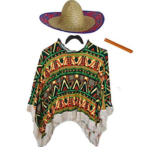 Mexican Fancy Dress, Star Fancy Dress, Hawaiian Beach Party, Poncho Men, Moustaches Men, Day Of The Dead Halloween, Mexican Party Decorations, Party Outfit Men, Mexican Outfit