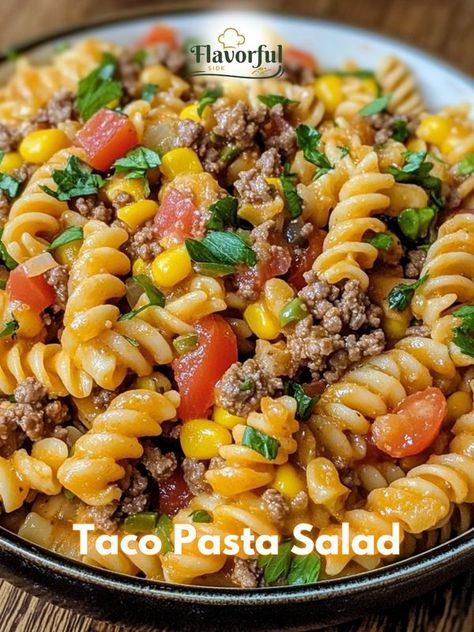 Flavorfulside Recipes Tricolor Pasta Recipes, Pasta Tricolor, Tri Color Pasta, Taco Pasta Salad, Pasta Salad Ingredients, Taco Pasta, Rotini Pasta, Taco Seasoning, 1 Pound