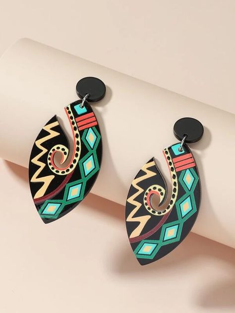 Geometric Print Acrylic Drop Earrings for Sale Australia| New Collection Online| SHEIN Australia Embellished Fashion, Terracotta Jewellery, Hand Painted Earrings, Paper Earrings, Painted Jewelry, Hand Painted Jewelry, Handmade Fashion Jewelry, Beaded Dangle Earrings, Wooden Earrings