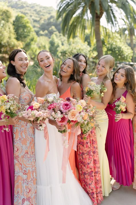 Colorful Mix-matched Bridesmaid Dresses for a summer wedding Caribbean Wedding Bridesmaid Dresses, Beachy Bridesmaid Dresses Boho, Tropical Color Wedding, Tropical Glam Wedding Bridesmaid Dresses, Bridesmaids Summer Dresses, Bright Colorful Bridesmaid Dresses, Cabo Bridesmaid Dresses, Spring Bridesmaid Dress, Mexico Bridesmaid Dresses