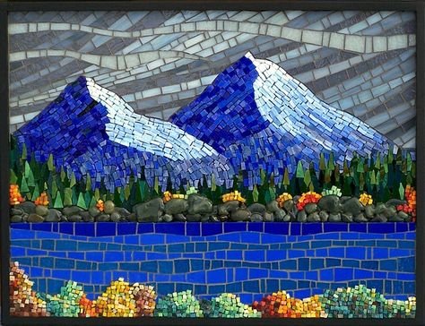 . Mosaic Mountains, Mosaic Art Ideas, Mosaic Landscapes, Mosaic Landscape, Landscape Mosaic, Paper Mosaic, Mosaic Art Projects, Mosaic Tile Art, Mosaic Stained