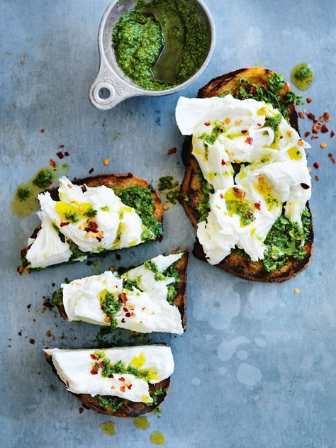 Pesto White Anchovy And Mozzarella Bruschetta | Donna Hay Mozzarella Starter Recipes, Anchovie Pizza, Anchovy Tapas, White Anchovies Recipes, Anchovy Pizza Recipe, White Anchovies Tapas, Prawn Toast Recipe, Mozzarella Bruschetta, White Anchovies