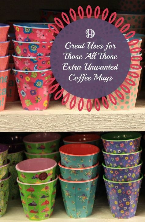 Got a ton of unused or unwanted coffee mugs? Check out 9 great things you can do with them aside from the obvious! Who knew mugs were so useful? Repurposed Coffee Mugs, Repurpose Coffee Mugs, Upcycle Dishes, Cup Organization, Coffee Cup Crafts, College Cooking, Diy Cleaning Products Recipes, Coffee Hacks, Upcycling Projects